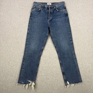 AGOLDE Jeans Womens 28 Blue High‎ Rise Straight Stretch Frayed Hem Button Fly